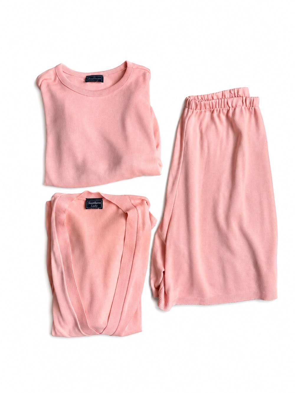 Southern Lady 3‎ Piece Coral Knit Lounge Set Women’s XL Cardigan Sweater Shorts